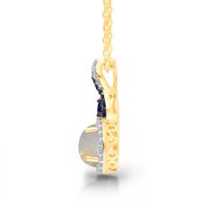 Kallati Opal, Sapphire, and 1/6ctw Diamond 14k Yellow Gold Pendant Necklace