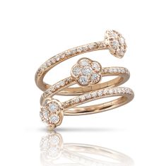 Pasquale Bruni Figlia Dei Fiori Three Flowers Twist Ring in 18k Rose Gold with White and Champagne Diamonds - Size 7 1