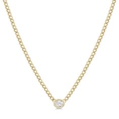 1/5ct Oval Diamond 14k Yellow Gold Curb Chain Necklace 1