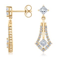 Downton Abbey 1ctw Princess Lab Grown Diamond 14k Yellow Gold Drop Earrings - Lady Mary