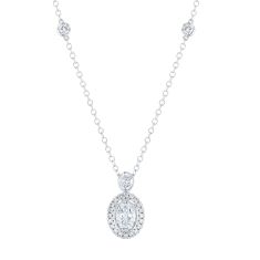 Downton Abbey 1ctw Oval Lab Grown Diamond 14k White Gold Halo Pendant Necklace - Cora Grantham 1