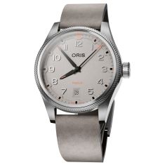 Oris ProPilot Date Grey Dial Grey Leather Strap Watch 41mm - 733 7805 4163 20 15LC 1