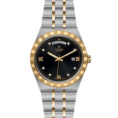 TUDOR Royal Diamond-Set Black Dial Stainless Steel and Yellow Gold Watch 41mm - M28603-0005
