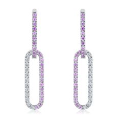 1/5ctw Diamond and Pink Sapphire 18k White Gold A-Link Drop Earrings 1