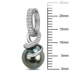 Cultured Tahitian Pearl and 1/10ctw Diamond Sterling Silver Earrings