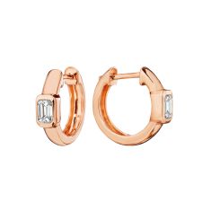 Penny Preville 3/8ctw Emerald Cut Diamond Bezel Set 18k Rose Gold Hoop Earrings 1