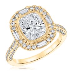 Downton Abbey 4ctw Elongated Cushion Lab Grown Diamond 14k Yellow Gold Engagement Ring - Lady Rose