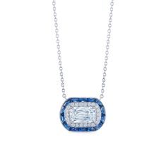 Kwiat Ashoka Diamond and Sapphire 18k White Gold Halo Pendant Necklace 1