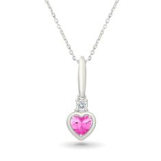Heart Created Pink Sapphire and Created White Sapphire Sterling Silver Pendant Necklace 1