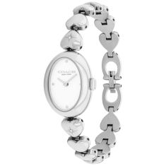 COACH Sammy White Dial Stainless Steel Heart Link Bracelet Watch 22.5mm - 14504639-T