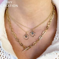 Shy Creation 1/8ctw Diamond 14k Yellow Gold Paperclip Link Necklace