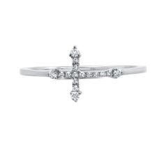 Shy Creation 1/10ctw Diamond 14k White Gold Cross Ring