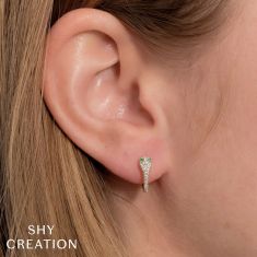 Shy Creation Emerald and 1/10ctw Diamond 14k Yellow Gold Snake Huggie Hoop Earrings