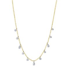 Shy Creation Round and Pear 5/8ctw Diamond 14k Two-Tone Gold Faceted Ball Chain Necklace