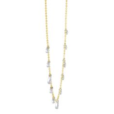 Shy Creation Round and Pear 5/8ctw Diamond 14k Two-Tone Gold Faceted Ball Chain Necklace