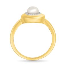Freshwater Cultured Pearl and 1/20ctw Diamond 10k Yellow Gold Ring - 80th Anniversary Bubble Collection