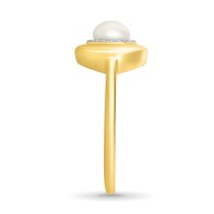 Freshwater Cultured Pearl and 1/20ctw Diamond 10k Yellow Gold Ring - 80th Anniversary Bubble Collection