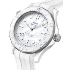 OMEGA Seamaster Diver 300M Co-Axial Master Chronometer White Dial White Rubber Strap Watch 43.5mm - O52292442004001