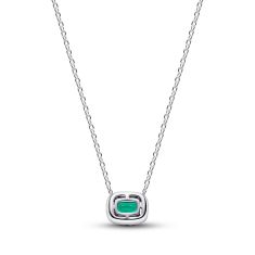 Pandora Rectangular Sparkling Green Halo Pendant Necklace