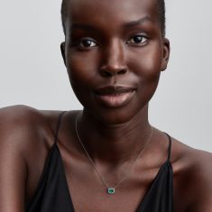 Pandora Rectangular Sparkling Green Halo Pendant Necklace