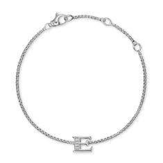 David Yurman Petite Initial Chain Bracelet in Sterling Silver with Diamond E