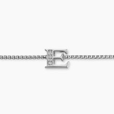David Yurman Petite Initial Chain Bracelet in Sterling Silver with Diamond E