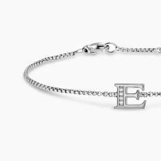 David Yurman Petite Initial Chain Bracelet in Sterling Silver with Diamond E
