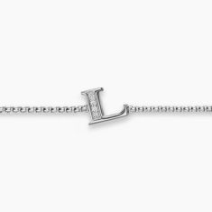 David Yurman Petite Initial Chain Bracelet in Sterling Silver with Diamond L