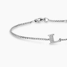 David Yurman Petite Initial Chain Bracelet in Sterling Silver with Diamond L