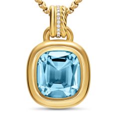 David Yurman DY Mercer Color Amulet in 18K Yellow Gold with Sky Blue Topaz and Diamonds, 13mm