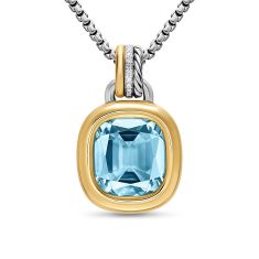 David Yurman DY Mercer Color Amulet in Sterling Silver with 18K Yellow Gold, Sky Blue Topaz and Diamonds, 13mm