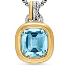 David Yurman DY Mercer Color Amulet in Sterling Silver with 18K Yellow Gold, Sky Blue Topaz and Diamonds, 13mm