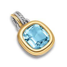 David Yurman DY Mercer Color Amulet in Sterling Silver with 18K Yellow Gold, Sky Blue Topaz and Diamonds, 13mm 1