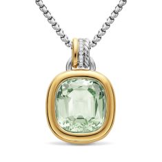 David Yurman DY Mercer Color Amulet in Sterling Silver with 18K Yellow Gold, Prasiolite and Diamonds, 13mm