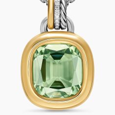 David Yurman DY Mercer Color Amulet in Sterling Silver with 18K Yellow Gold, Prasiolite and Diamonds, 13mm