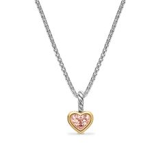 David Yurman Mini Heart Amulet in Sterling Silver with 14K Yellow Gold and Morganite, 6mm