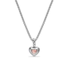 David Yurman Mini Heart Amulet in Sterling Silver with 14K Yellow Gold and Morganite, 6mm