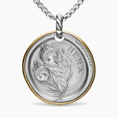 David Yurman Hera Medallion Amulet in Sterling Silver with 14K Yellow Gold and Diamonds, 29.5mm