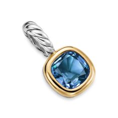 David Yurman Mini Cushion Cut Amulet in Sterling Silver with 14K Yellow Gold and Hampton Blue Topaz, 5.5mm 1