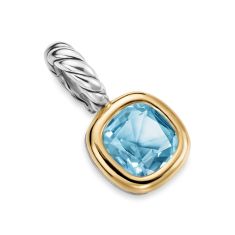 David Yurman Mini Cushion Cut Amulet in Sterling Silver with 14K Yellow Gold and Sky Blue Topaz, 5.5mm 1