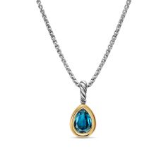 David Yurman Mini Pear Cut Amulet in Sterling Silver with 14K Yellow Gold and Hampton Blue Topaz, 11mm