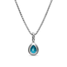 David Yurman Mini Pear Cut Amulet in Sterling Silver with 14K Yellow Gold and Hampton Blue Topaz, 11mm