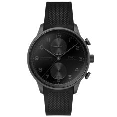 IWC Portugieser Chronograph Ceratanium Black Dial Black Rubber Strap Watch 41mm - IW371631