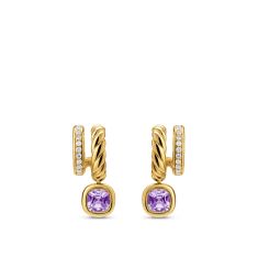 David Yurman DY Mercer Color Two Row Drop Earrings in 18K Yellow Gold with Amethyst and Diamonds, 19.5mm 1