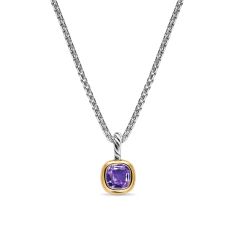 David Yurman Mini Cushion Cut Amulet in Sterling Silver with 14K Yellow Gold and Amethyst, 5.5mm