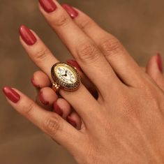 Bulova Archive Series Ivory Dial Gold-Tone Stainless Ring Watch 17mm - 97L188