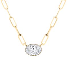 1 1/2ct Oval Lab Grown Diamond 10k Yellow Gold Paperclip Chain Necklace 1