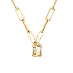 1 1/2ct Emerald Lab Grown Diamond 10k Yellow Gold Paperclip Chain Necklace