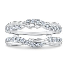 1/2ctw Round Diamond Twisting 14k White Gold Ring Guard - Embrace Collection