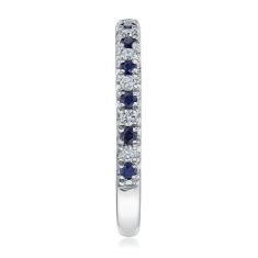 Blue Sapphire and 1/6ctw Diamond 14k White Gold Wedding Band